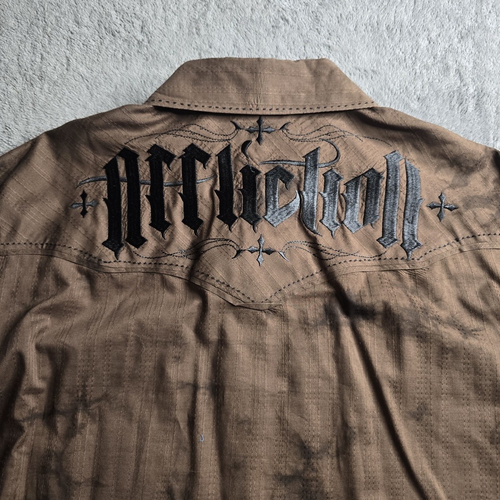 Affliction Shirt Mens Large Brown Tie-Dye Western Grunge Long Sleeve Button